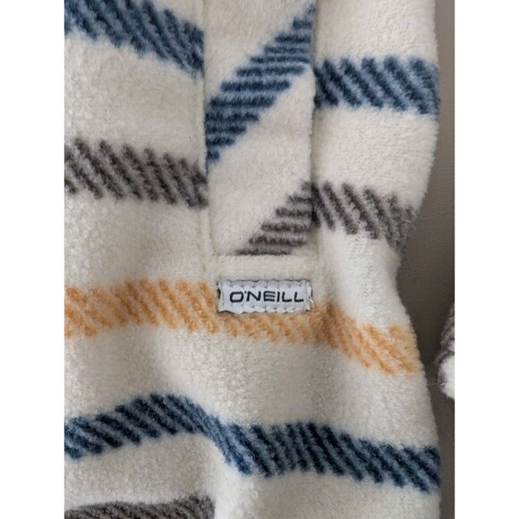 O'neill Fleece Jacket Mens Small White Striped Snap Button Up Soft Outdoors - Picture 9 of 11